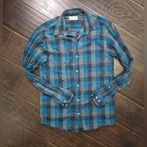 Hobbs Creek Mens Long Sleeve Button Up Teal Flannel Collared Shirt Small